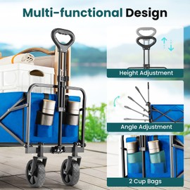 OLIXIS Heavy Duty Wagon Cart, 250 lbs Foldable Large Collapsible Wagons Carts with Wheels Smooth Maneuverability for All-Terrain, Suitable for Gardening, Camping, Beach - Blue