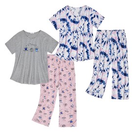 American Trends 2 Pack Cotton Pajamas for Women Set Two Piece Short Sleeve Sleepwear Tops with Capri Pants Summer Pjs Soft Comfy Loungewear Pj Set Set5 XL