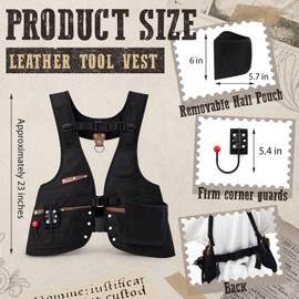 1 Pack Tool Vest with Leather, 33 Pockets with Removable Nail Pouch and Drill Holster Bag Heavy Duty Tools Belt Fully Adjustable for Men Women Electrician Construction Carpenters