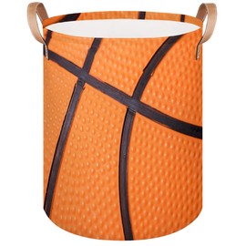 Laundry Basket Basketball Texture Large Round Storage Basket Bin with Handle Clothes Basket Laundry Hamper Organizer for Nursery Home Office