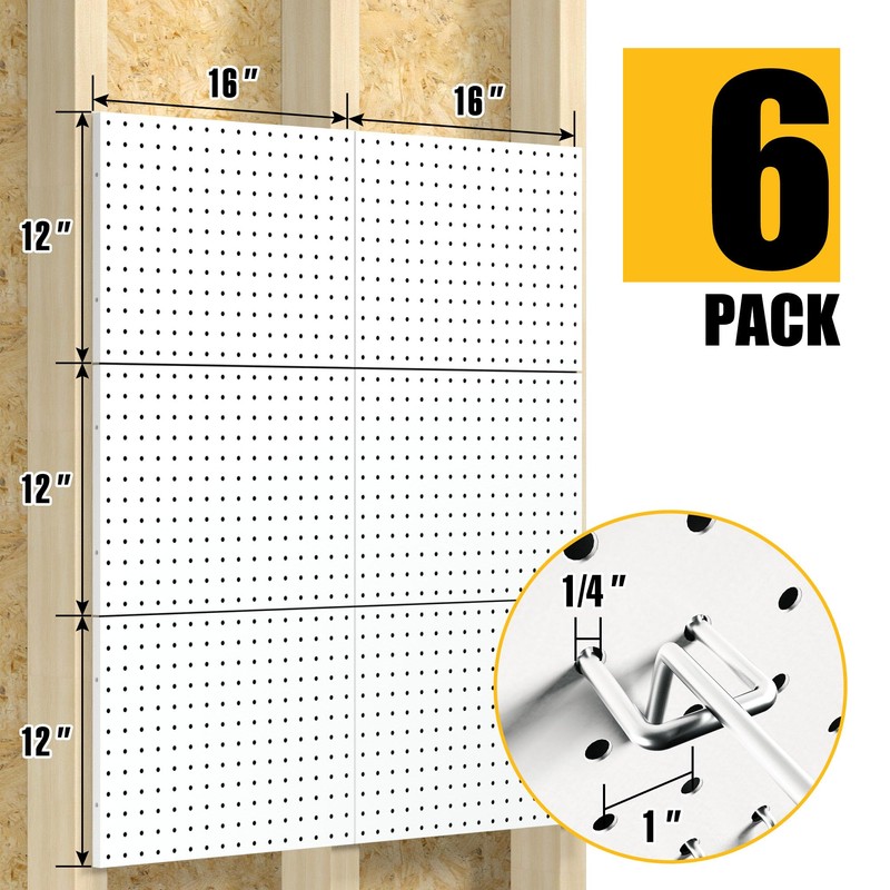 Spampur Peg Board, 6 Pack Metal Pegboard Panels White Pegboards