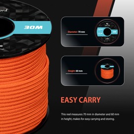 Abma Cord 2.4mm Paracord 275 30m Nylon Rope 4 Strands Tactical Parachute Cord - Max. 125kg (275lbs) - Orange