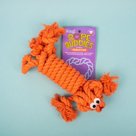 Henry Wag Travel Companion Rope Buddy - Sebastian Squirrel - Pet Comforter when Travelling & Soft Natural Cotton Construction - Small (Orange)