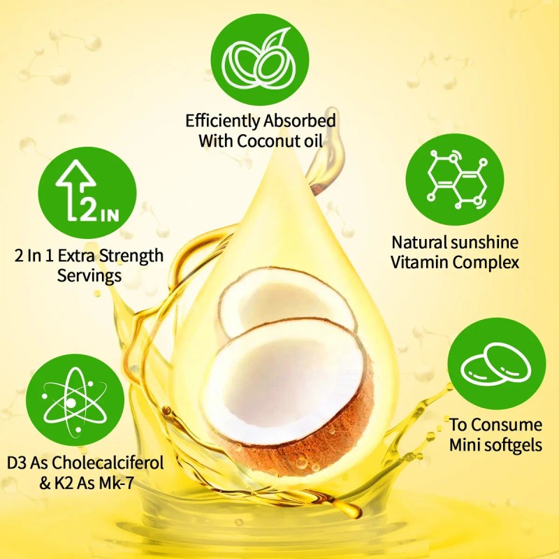 Gwynne Vitamina 000ui 200mcg 120cápsulas Aceite Coco Vírgenapoyo Óseo Inmunológico