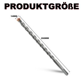 METOTY SDS Plus Drill Bit 14 mm x 260 mm, with 4 Carbide Cutting Edges, Head with Coating, Masonry Drill, Hammer Drill, Concrete Drill, for Stone, Concrete, Natural Stone, Brick Wall