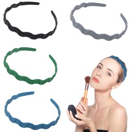 Meekest 4 Pack Thin Headbands for Women Head Bands for Women's Hair Hairband Non slip Headband with Teeth Twisted Boho Hair Accessories - Black/Blue/Green/Grey
