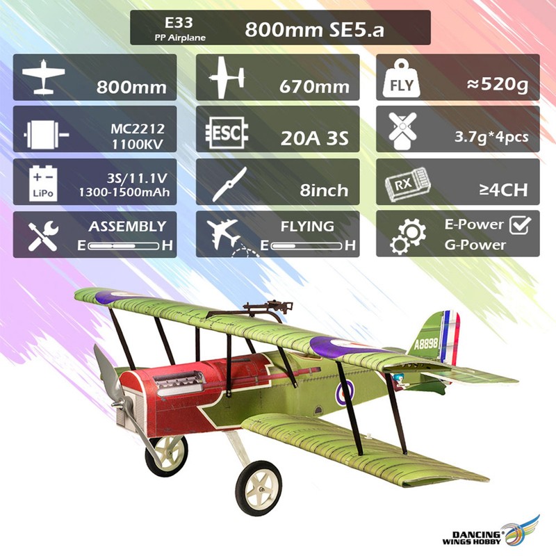 E33 S.E.5A 800mm Wingspan PP Foam Remote Control Airplane Fixed