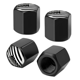 4 PCS Tire Valve Stem Caps, Cute Cow Print Airtight Dust Proof Tire Valve Covers, Corrosion Resistant Aluminum Wheel Stem Caps for Cars, Trucks, SUVs (Black & White Flag)