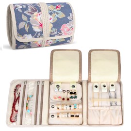 Teamoy Jewellery Roll, Travel Jewellery Organiser for Necklaces, Earrings, Bracelets, Brooches and more, Jewellery Wrap with Various Departments, Peony