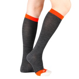 ja vie JAVIE Merino Wool Compression Socks for Women & Men (15-20mmHg) Knee High Seamless Toe Mock Rib Stockings with Contrast Toe