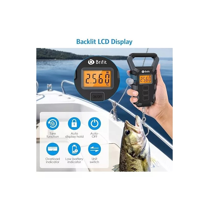 Brifit Báscula Viaje Digital Portátil Equipaje Pesca 50kg Display