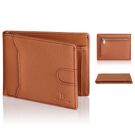 LOGAN & BARNES Slim Men's Wallet with TÜV Tested RFID Protection - Slim Men's Wallet with Coin Compartment - Card Holder Slim with Zip Frankfurt Model, Cognac, Classic