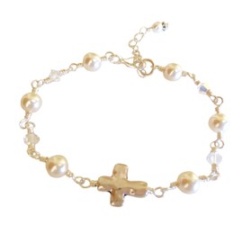 First Communion Cross Bracelet, Sideways Cross Bracelet, Holy Communion Bracelet, Confirmation Bracelet, Flower Girl, Cross Jewelry