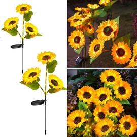 YZYOE 2 Packs of LED Solar Three Head Sunflower Decorative Lights, 2-Mode Outdoor Courtyard Atmosphere Lights, Wireless Waterproof from Dusk to Dawn，Flower Gift Lamp for Ladies.