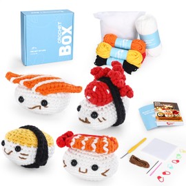 4 PCS Sushi Crochet Kit for Beginners, Starter Crochet Kit, All You Need in, Including Crochet Hook, Soft Yarn, Instructions, Step-by-Step Video Tutorials, Thanksgiving Birthday Gift