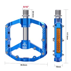 Bike Pedals with Reflective Strips, 3 Sealed Bearings, Non-Slip CNC Aluminum Bicycle Platforms, 9/16 Inch Pedals for Road Bike, MTB, E-Bike. (Blue)