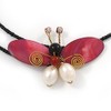 Avalaya Shell Butterfly and Freshwater Pearl Flower Flex Wire Choker