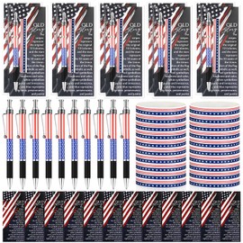 Sayglossy 120Pcs Veterans Day Souvenirs Gifts Bulk 40 American Flag Ballpoint Pens 40 Silicone Wristband and 40 USA Patriotic Bookmarks Patriot Day Gift Bulk for Veteran Party Decoration Church Favors