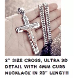 Fashion Jewelry BIG CROSS JESUS CHRISTIAN CRUCIFIX FAITH Pendant 925 Sterling Silver Chain 23"