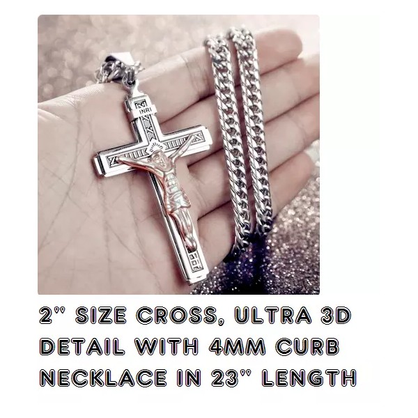 Fashion Jewelry BIG CROSS JESUS CHRISTIAN CRUCIFIX FAITH Pendant 925
