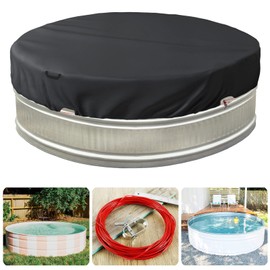 Bitubi 5-6 Ft Steel Round Stock Tank Pool Cover,Upgraded with Wire Rope & Winch Fixed Increase Stability(Black)