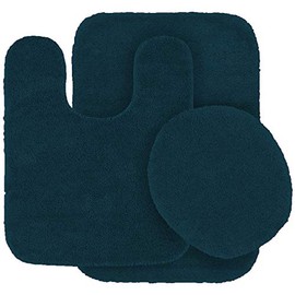 Better Home Style 3 Piece Bathroom Rug Set Bath Rug, Contour Mat, & Lid Cover Non-Slip with Rubber Backing Solid Color (Navy Blue)