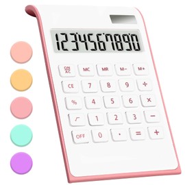 Pink Calculator, UPIHO Pink Office Supplies and Accessories, 10 Digits Solar Battery Basic Office Calculator, Dual Power Desktop Calculator with Large LCD Display, School Supplies