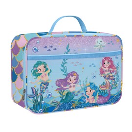 Clastyle Blue Mermaid Insulated Lunch Bag for Kids, Portable Large Thermal Cooler Lunch Bag for Girls, School Lunch Box Bag with Bottle Holder