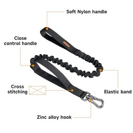EXCELLENT ELITE SPANKER Correa de Perro elástico táctico Correa de Entrenamiento para Perros de la policía Militar Cuerda elástica con 2 manijas de Control(Negro)