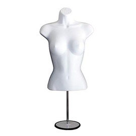 White Female Hollow Back Mannequin Torso Set w/Metal Stand with Metal Pole, S-M Sizes (1)