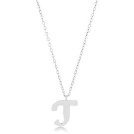 MAX + STONE 10k White Gold Small Script Initial Letter T Pendant Necklace for Women Adjustable Chain Size 16 to 18 inches with Spring Ring Clasp