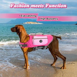 EMUST Life Vests for Dogs, Lightweight Small/Medium/Large Dog Life Preserver, Extra Large Dog Life Jacket for Swimming/Boat/Water, Life Jacket for Large Dogs, Pink XL
