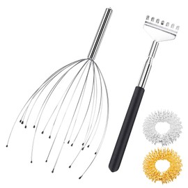 ANCLLO Head Massager Kit, 20 Claw Stainless Steel Head Scalp Massager and Back Scratcher with 2pcs Finger Massage Rings, Scalp Massager Claw Head Massagers Tool for Stress Relief Relax Massage