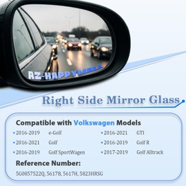 Driver Left Side Mirror Glass - Compatible with VW Vehicles - 2016-2019 e-Golf/Golf R/Golf SportWagen, 2016-2021 Golf/GTI, with Heated, without Auto Dimming, Replace# 5G0857521P, 4579H