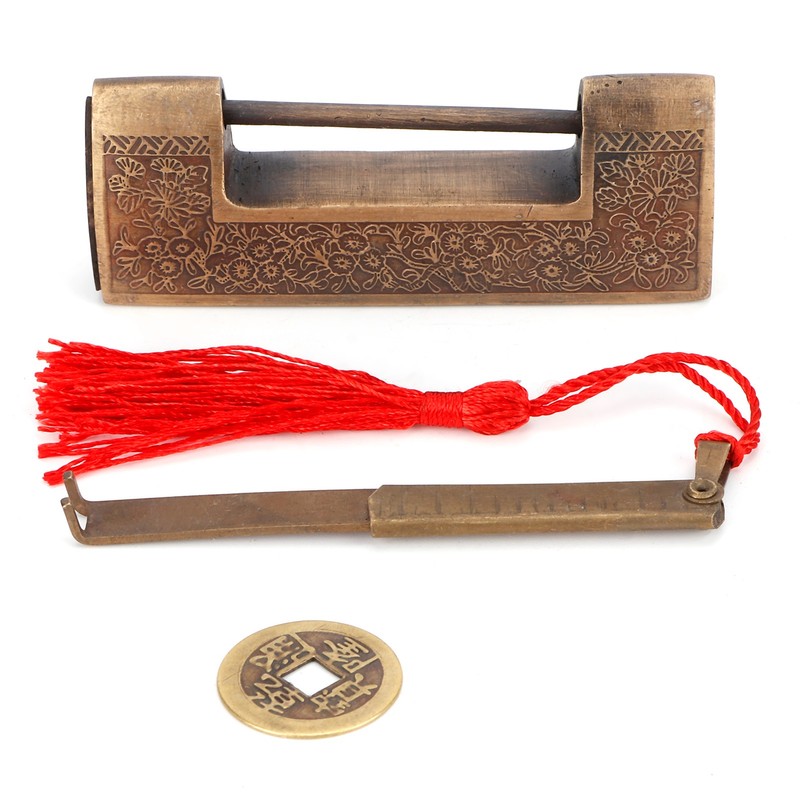 Antique Copper Lock Chinese Old Style Delicate Carved Padlock for