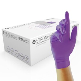 Unigloves Stronghold GM0063 Nitrile Examination - Multipurpose, Powder Free and Latex Free Disposable Gloves, AQL 0.65, Box of 100 Gloves, Purple, Medium