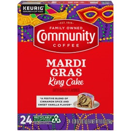 Community Coffee Community Coffee Mardi Gras King Cake Flavored 24 Count Coffee Pods, Medium Roast, Compatible with Keurig 2.0 K-Cup Brewers, 24 Count (Pack of 1)