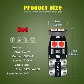 DODOFUN 12V Red T10 PC168 PC175 PC194 PC194R PC195 PC160 PC161 PC195NA Instrument Cluster Light LED Bulb Replacement For Dashboard Dash Panel Gauge Indicator Lamp W5W 158 168 194 2825 with Socket