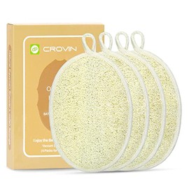 Crovin Exfoliating Loofah Pad Body Scrubber for Men &Women, Made with Premium Natural Plant Shower Luffa Sponge which Cleanse You Comfortable, Relax for Bathing-4 Count（Pack of 1）