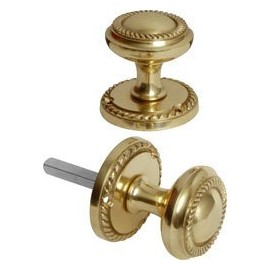 Ironmongery World Solid Brass Georgian Round Mortice Door Knobs Pull Handles Set