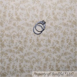 Signature BonEful Fabric FQ Cotton Quilt VTG Cream Off White Tan Flower Shabby Chic Garden
