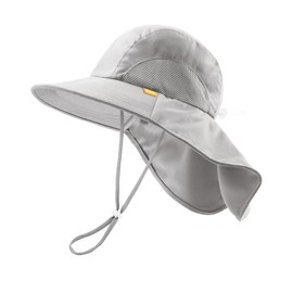 FURTALK Toddler Kids Sun Hat with Neck Flap UPF 50+ UV Protection Wide Rigid Brim Boys Girls Beach Swim Sun Hats, Grey, 2-5 Years