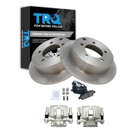 TRQ Rear Ceramic Disc Brake Pads Rotors & Calipers Kit for Chrysler Dodge Jeep Mitsubishi New