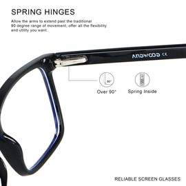 ANDWOOD Blue Light Blocking Glasses Men Women Computer Filter Large Frame Bluelight Blocker Anti Blue Ray Square Black