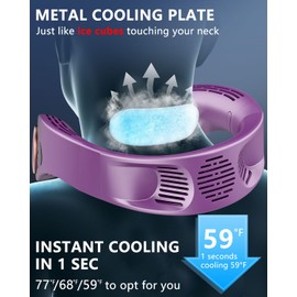 Neck Fan Rechargeable,Personal Fan Around Neck Air Conditioner with Cooling Plate,Powerful Soundless Hands Free AC Cooler,Small Cold Face Necklace Devices for Father's Day Birthday Gifts Purple