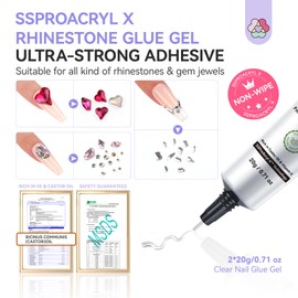SAVILAND Pro Rhinestone Nail Glue Gel Strong-Bond: 2 Pcs Non-wipe Nail Rhinestones Glue Gel with Precision Tip Powerful Grip Nail Charms Nail Repair, Hard Gel for Nails Thickening