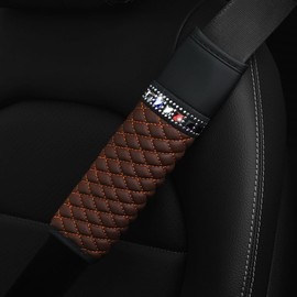 1 x car seat belt pad, PU leather crystal glitter bling bling car seat belt protector, seat belt pad, car seat belt cushion, shoulder pad, protective cushion, coffee
