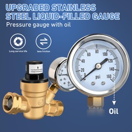 Nilight RV Water Pressure Regulator for RV Camper, Water Hose Pressure Regulator with Oil Filled Gauge and Inlet, Brass Lead-free Adjustable RV Water Pressure Regulator Valve for Camper Travel Trailer