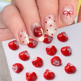 50 Pcs Red Apple Nail Charms 3D Fruit Nail Art Charms Flat Back Resin Apple Charms for Acrylic Nails Cute Red Apple Designs Nail Decorations for Women DIY Nail Art Crafts Accessories