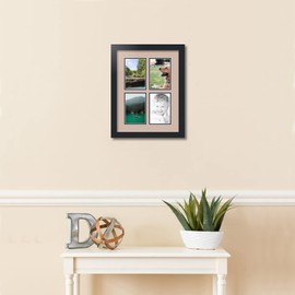 ArtToFrames Collage Photo Frame Double Mat with 2-4x5 inch Openings with Black Frame and Grey Beige Top Mat